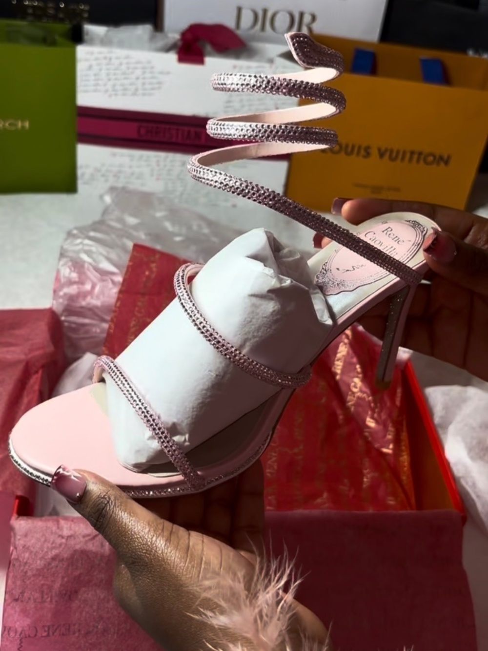 NEW WITH BOX- René Caovilla Cleo Baby Pink Sandal With Crystal 105
